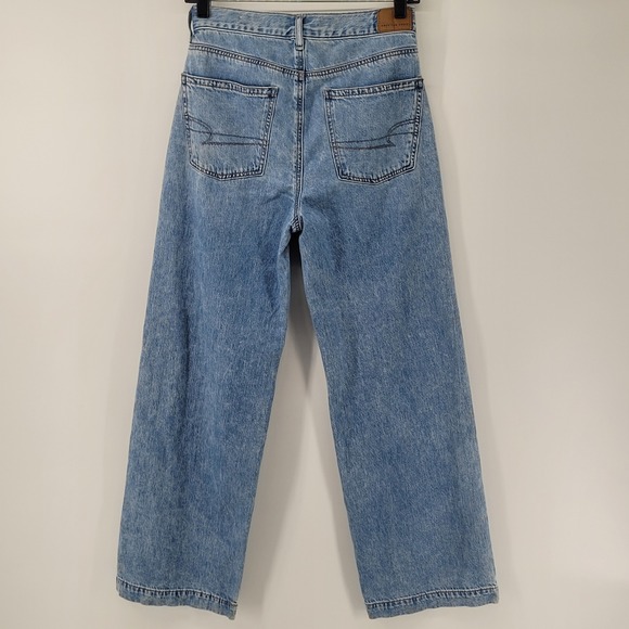 American Eagle Skater Jean 00 Short Blue High Rise Wide Leg Denim Jeans Y2K - Picture 2 of 8